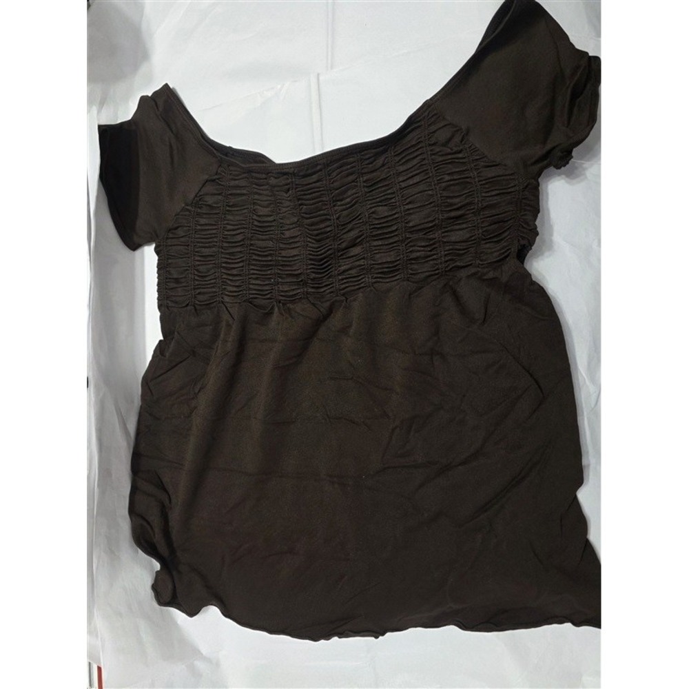 NWOT Last Tango S/M Ruched Baby Doll Brown SS Top 132449